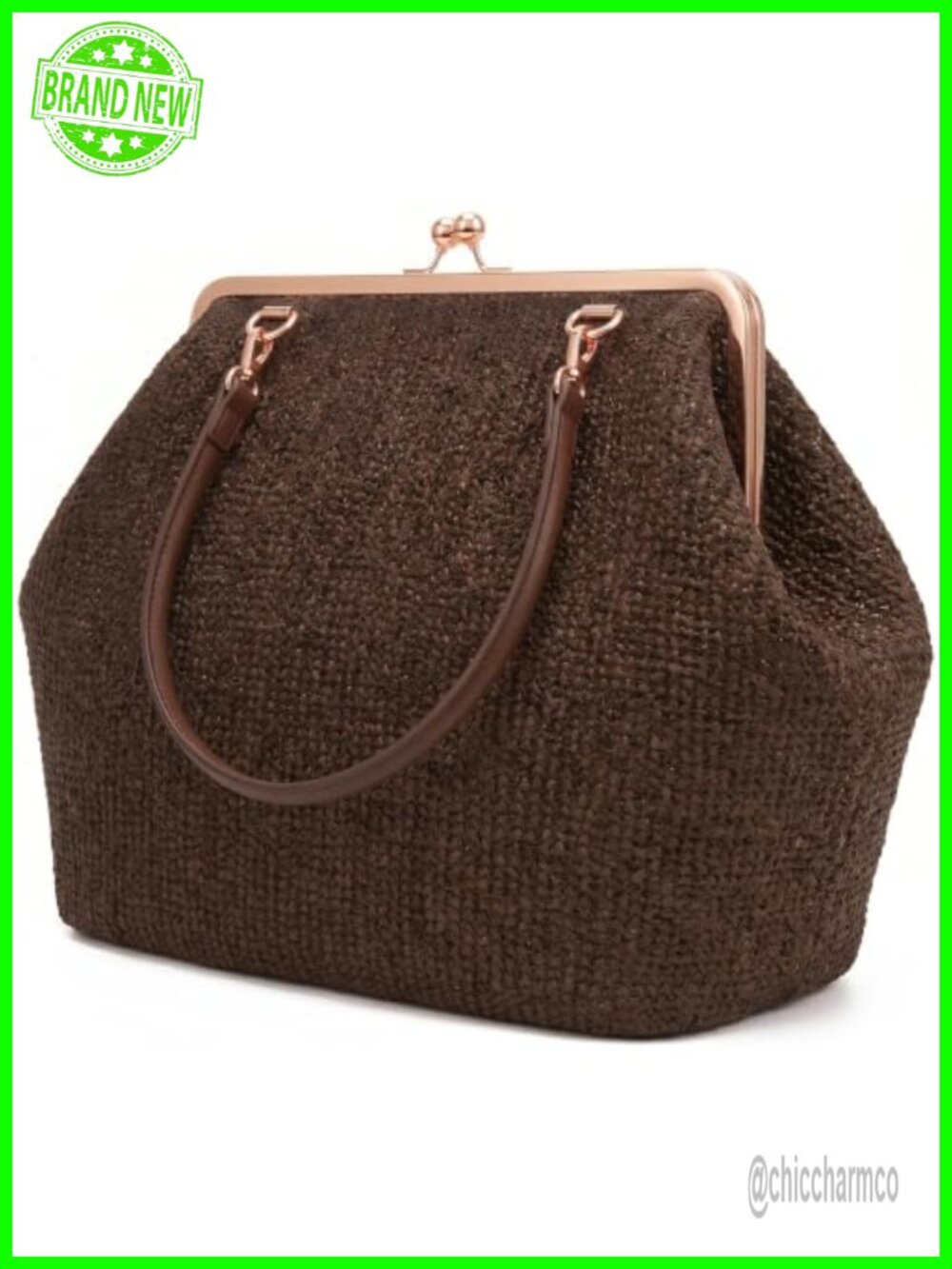 Kiss Lock Straw Tote Handbag Underarm Shoulder Bag Clutch Purse